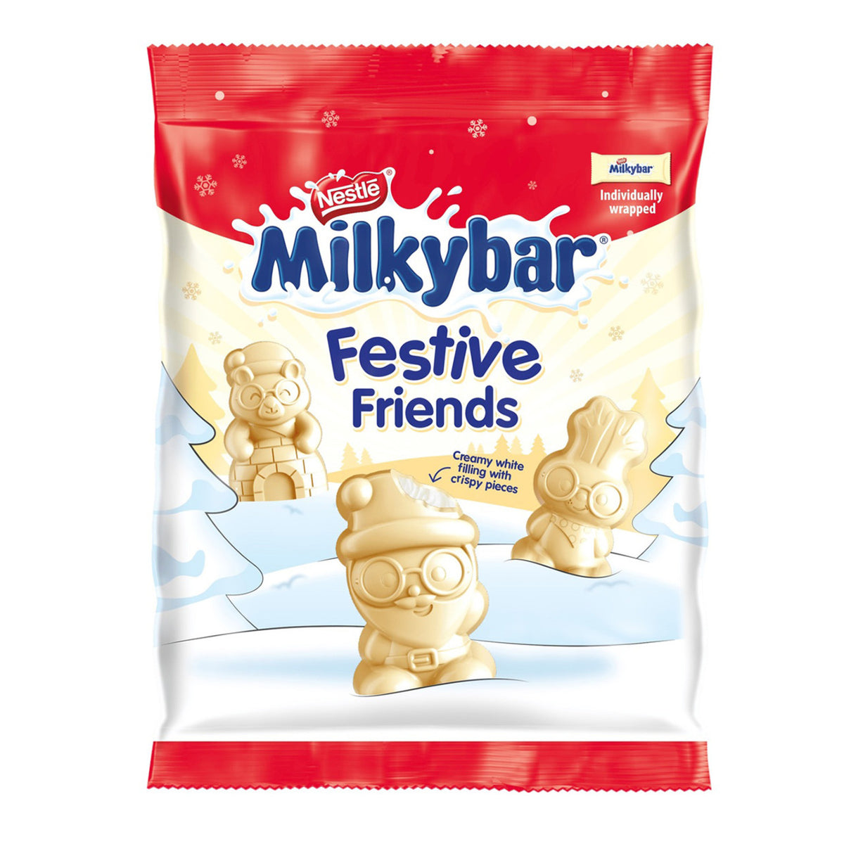 Milkybar Festive Friends chocolate packaging with Nestle logo on a white background
