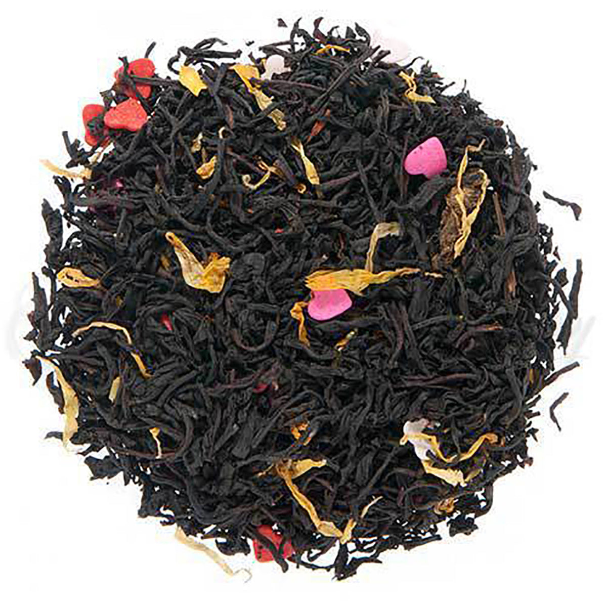 Tea leaves with pink and gold elements on a white background