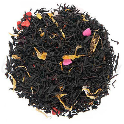 Tea leaves with pink and gold elements on a white background