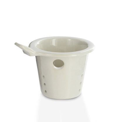 White ceramic tea pot infuser with handle on a white background