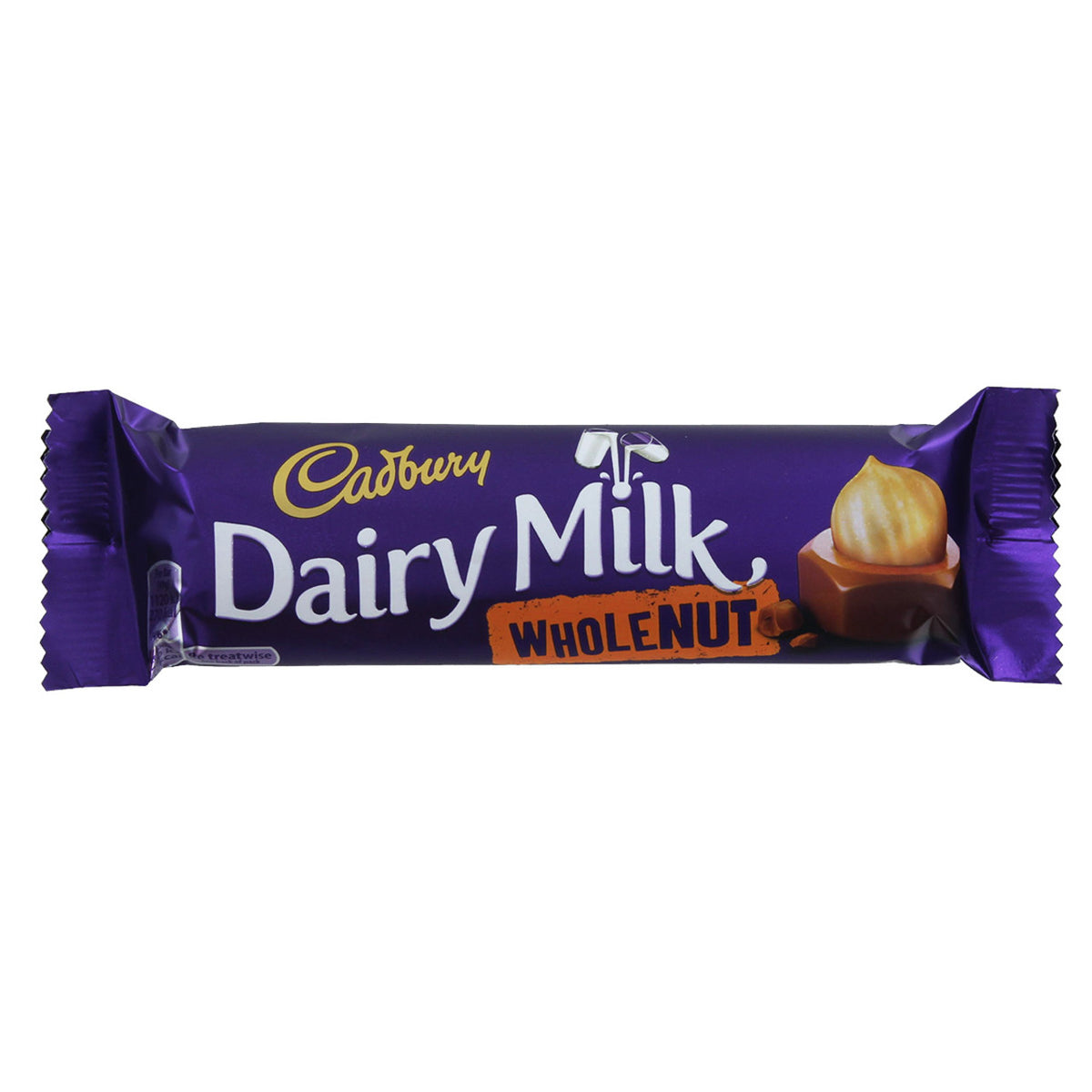 Cadbury Dairy Milk Whole Nut chocolate bar on a white background