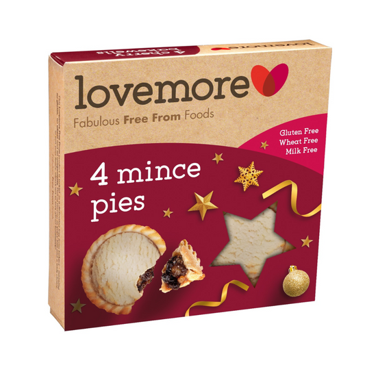 Box of Lovemore gluten-free mince pies on a white background