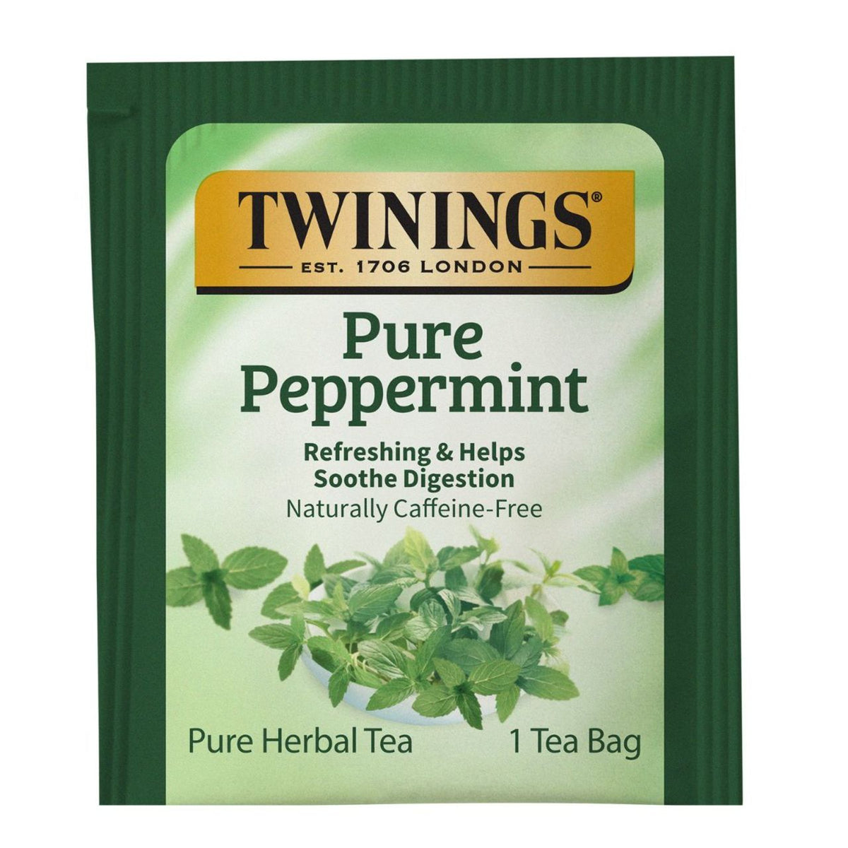 Twinings Pure Peppermint tea bag packaging on a white background