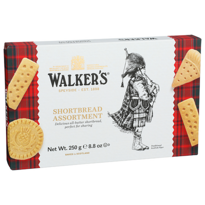Walker's Shortbread Assortment packaging with a Scottish theme on a white background