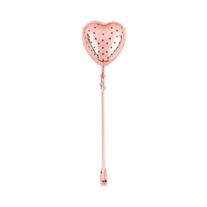 Rose gold heart-shaped tea infuser on a white background