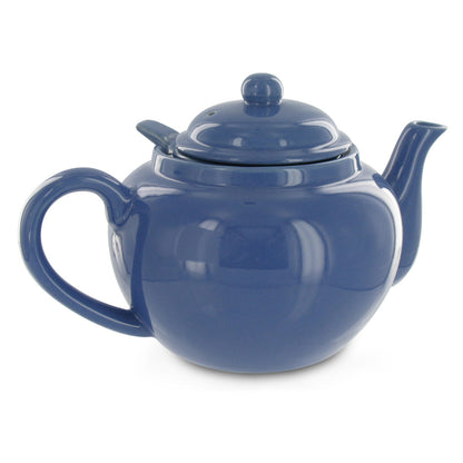 Blue ceramic teapot on a white background