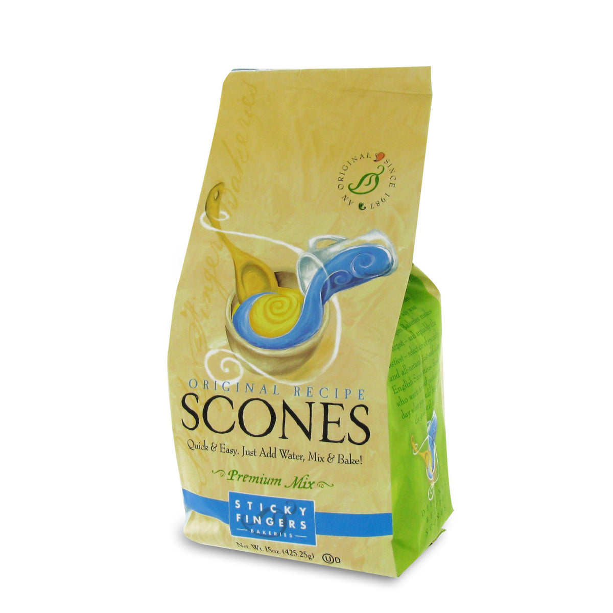 Bag of Sticky Fingers Scones mix on a white background