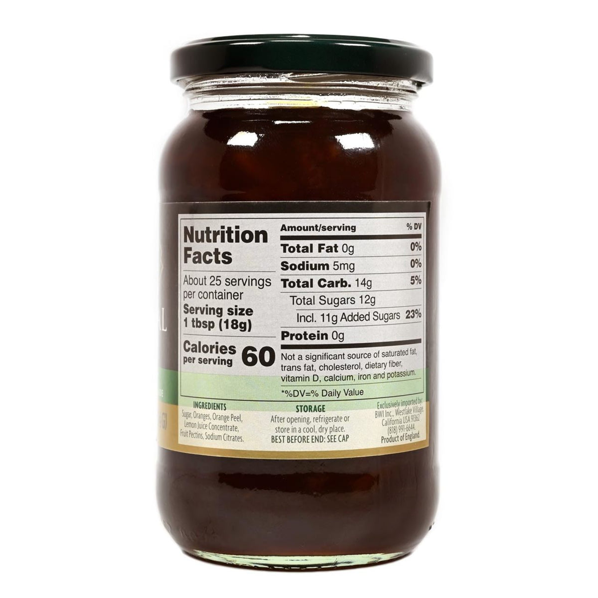 Back of a jar of Duerr's 1881 Original Marmalade featuring a label with Nutrition Facts.
