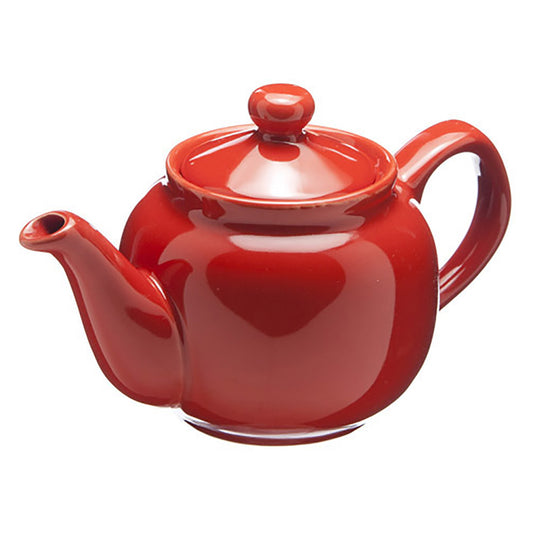 Red teapot on a white background