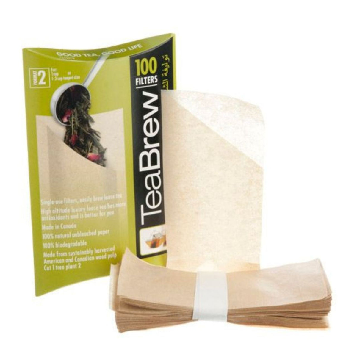 TeaBrew tea filters with packaging on a white background