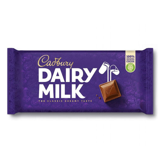 Cadbury Dairy Milk chocolate bar packaging on a white background