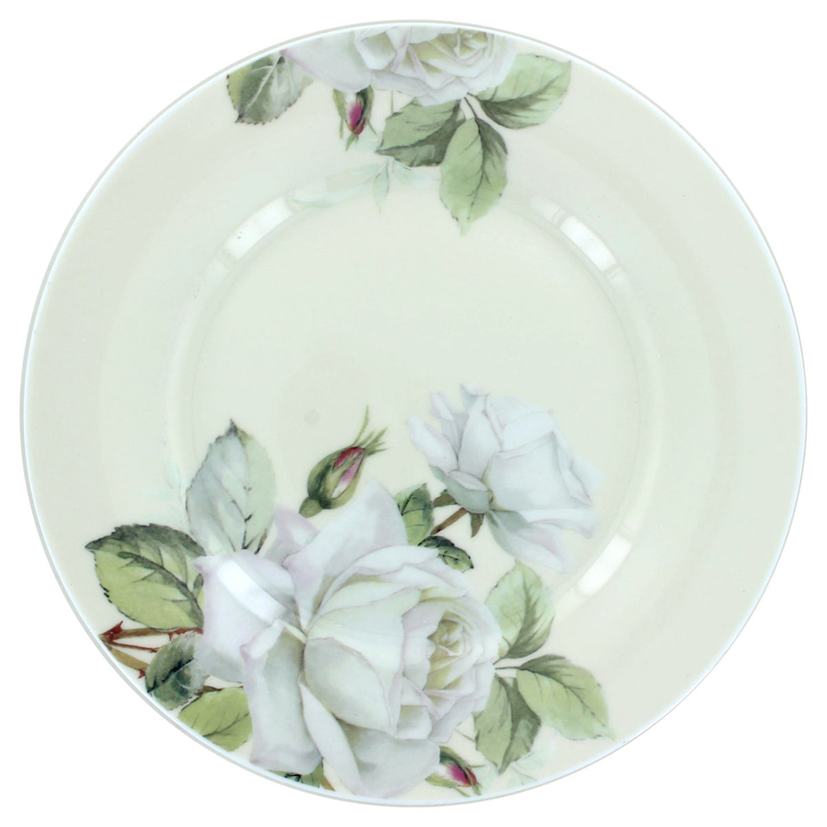 Iceberg Bone China decorative plate with white floral design on a white background