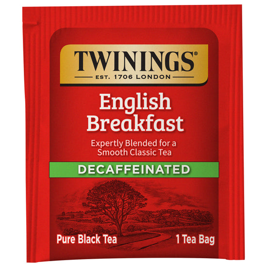 Twinings English Breakfast Decaffeinated red tea package on a white background