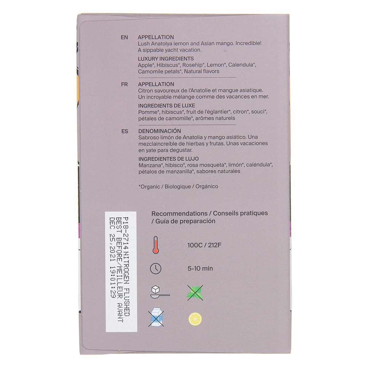 Back label of a product with text and icons on a white background