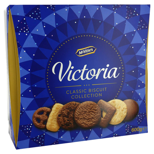 McVitie's Victoria Classic Biscuit Collection packaging with blue geometric design