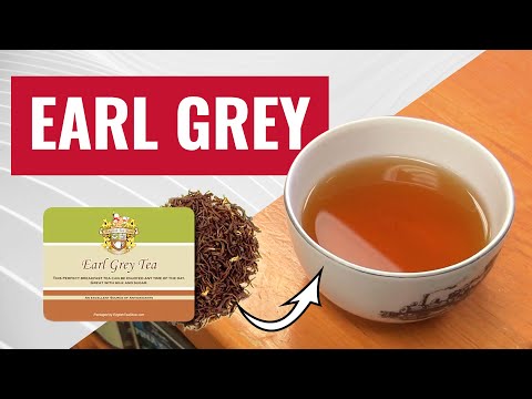 Earl grey review video with a teacup filled with tea and image of looseleaf tea