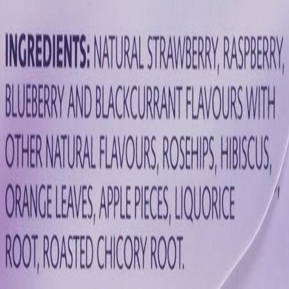 List of ingredients on a label with a purple background