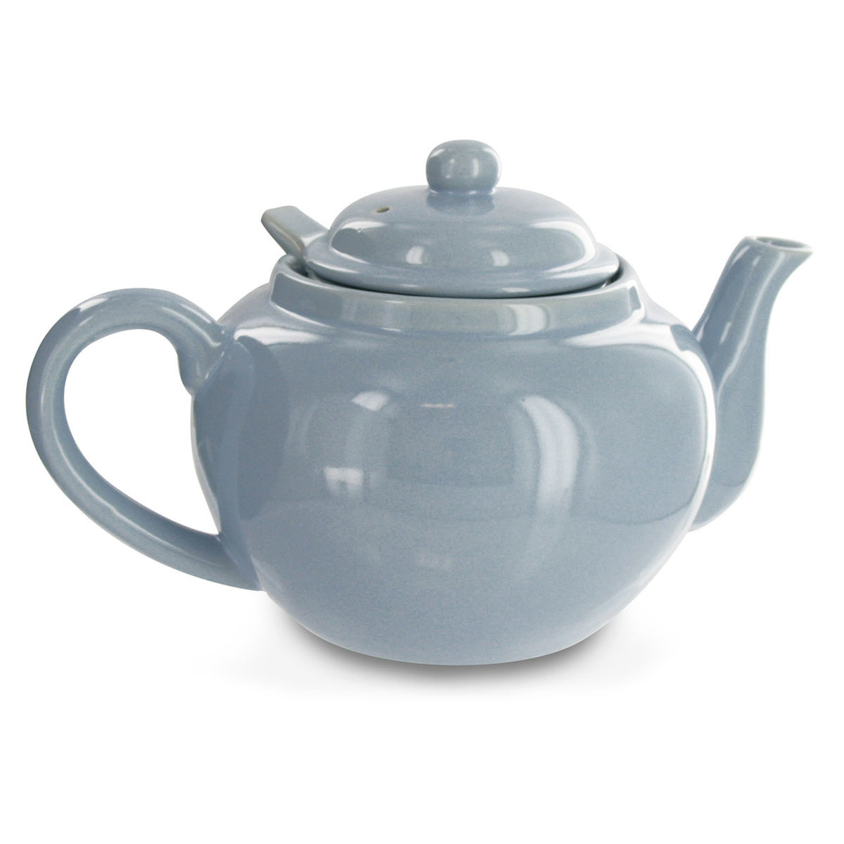 Blue ceramic teapot on a white background