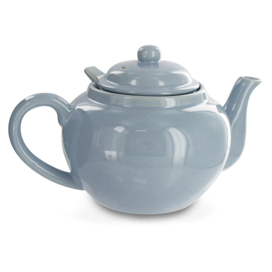 Blue ceramic teapot on a white background