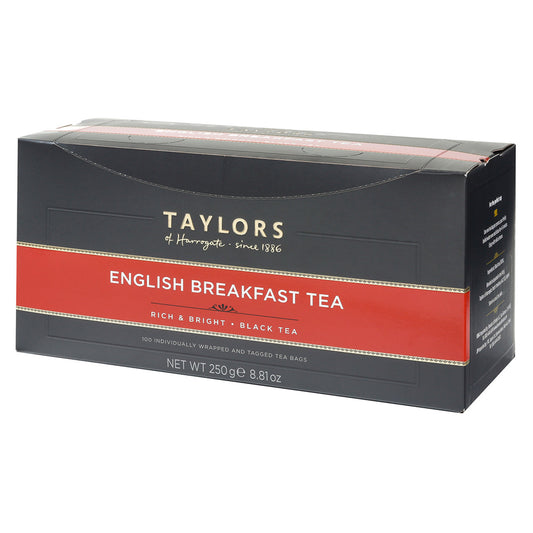 Box of Taylors English Breakfast Tea on a white background