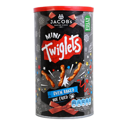 Canister of Jacobs Mini Twiglets on a white background