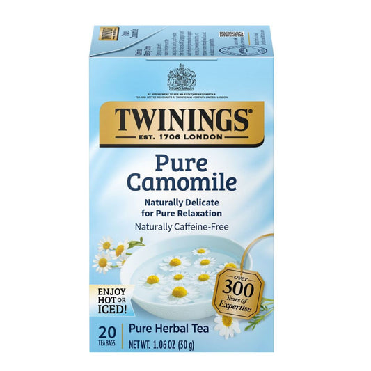 Twinings Pure Camomile tea box on a white background