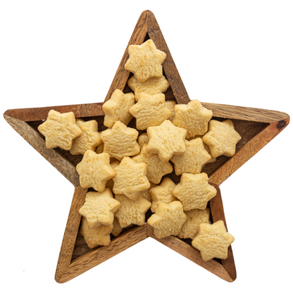 Star shaped shortbread cookies in a star shaped container