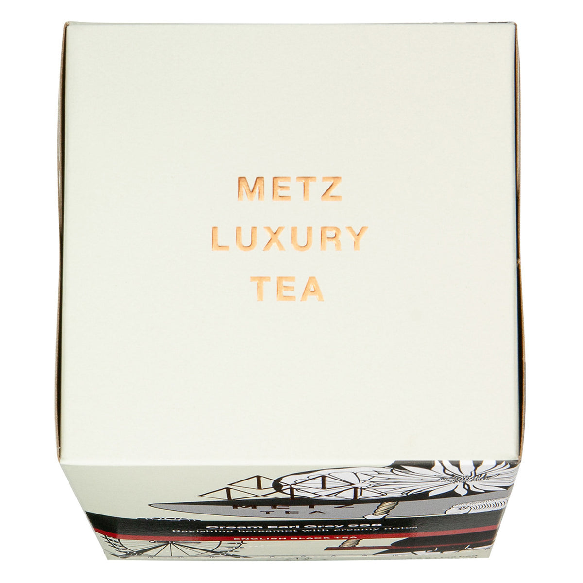 Box of Metz Luxury Tea with decorative design on a white background