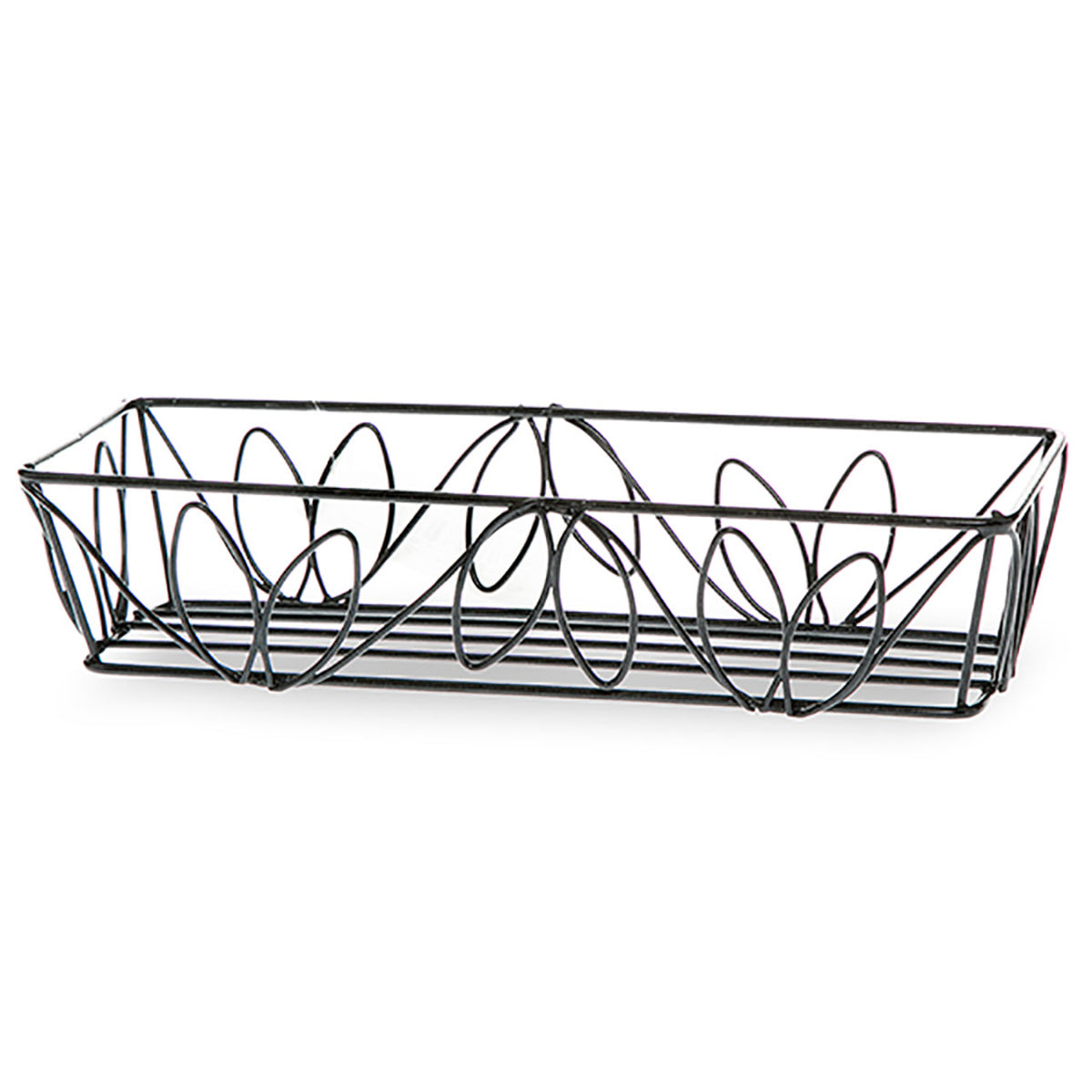 Black wire bread basket on a white background
