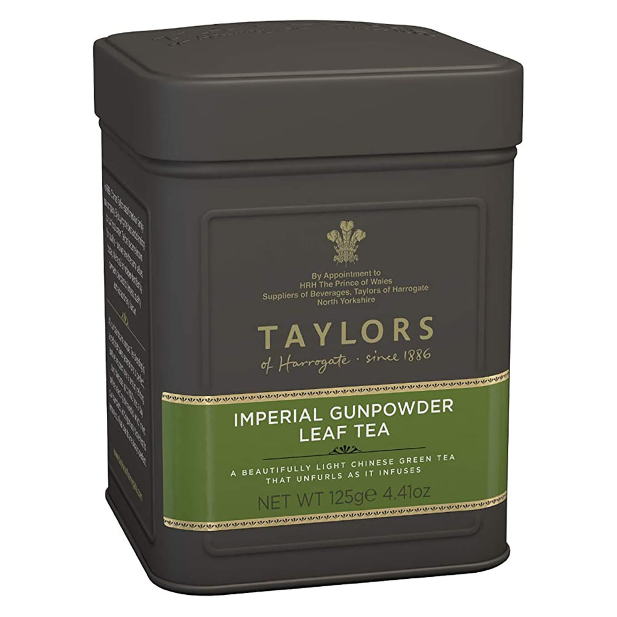 Taylors of Harrogate Imperial Gunpowder Leaf Tea canister on a white background