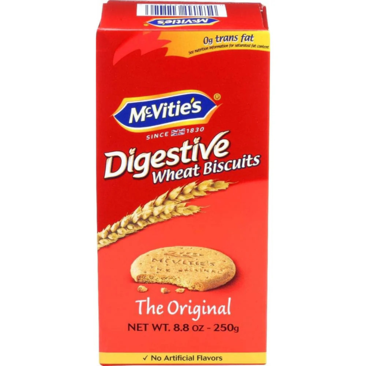 Box of McVitie's Digestive Wheat Biscuits on a white background