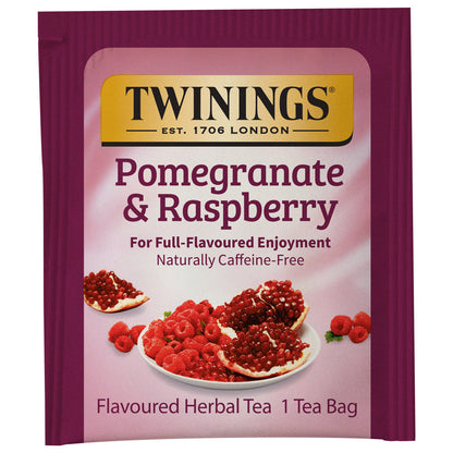 Twinings Pomegranate & Raspberry tea bag packaging on a white background