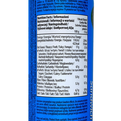 Nutritional information on a blue package