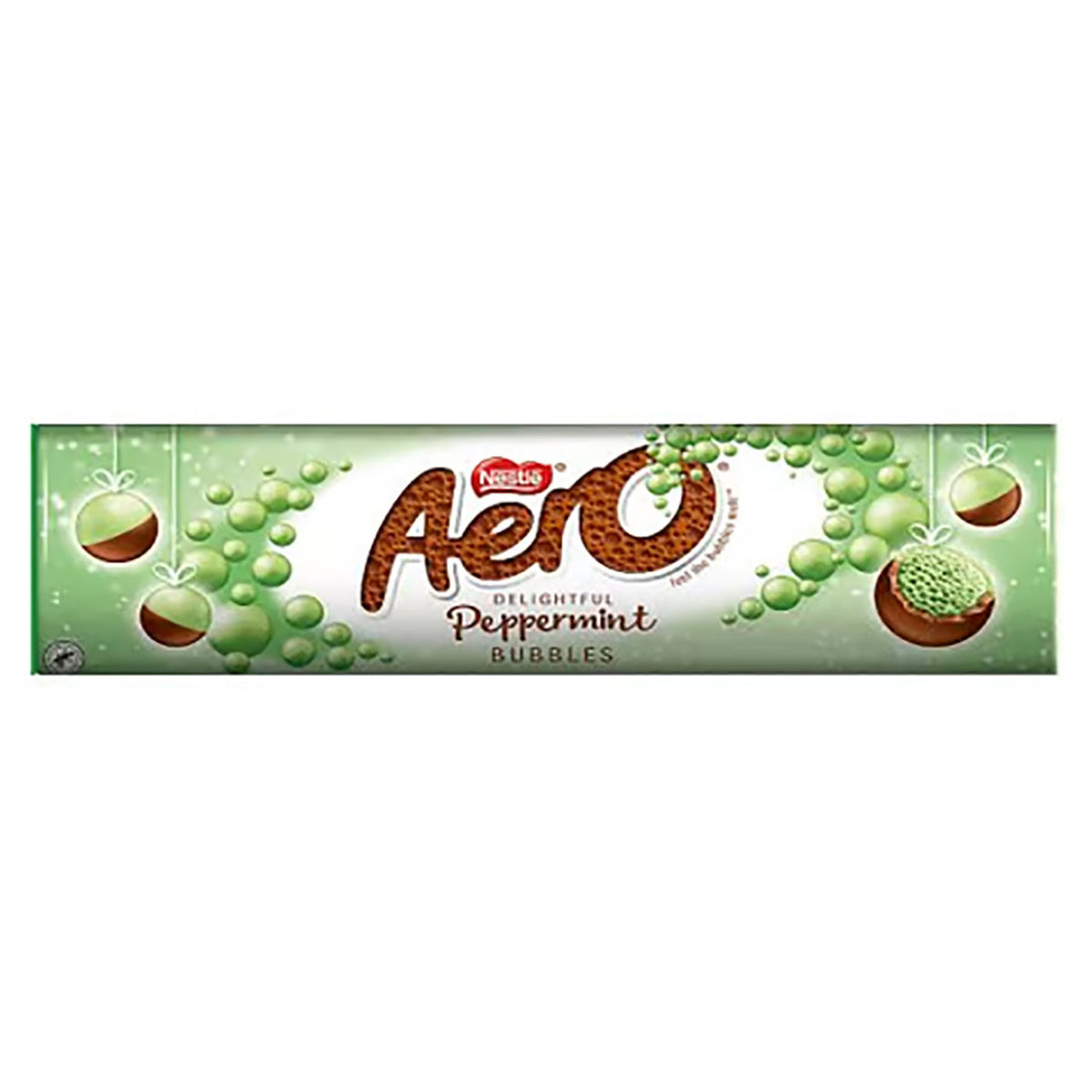Aero peppermint bubbles chocolate bar packaging on a white background