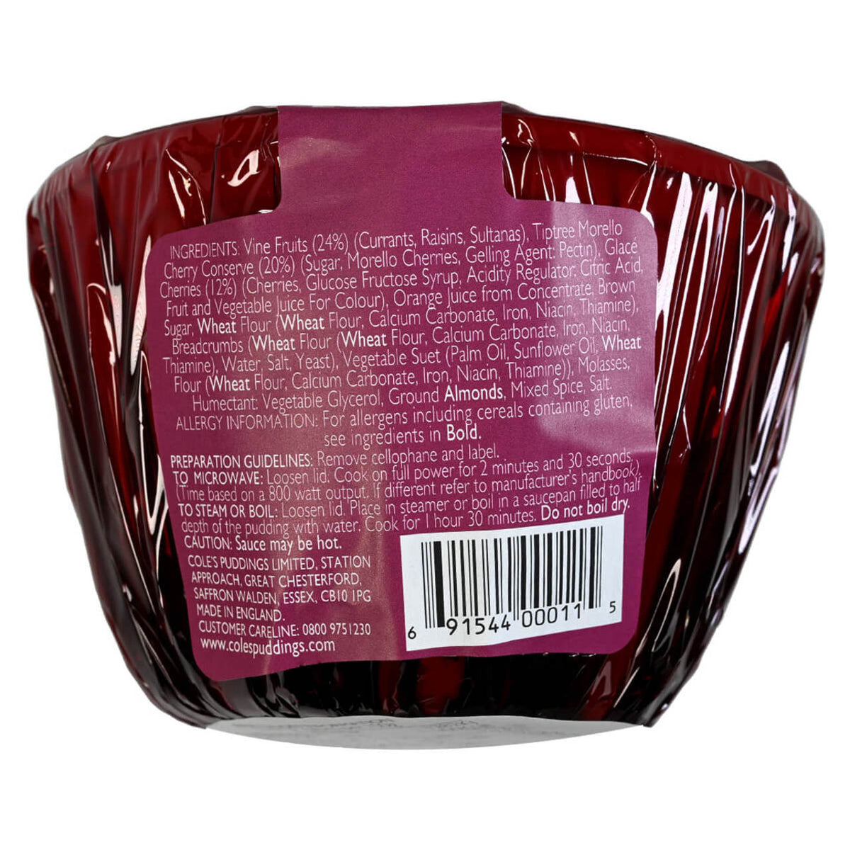Coles Pudding packaging with ingredients list
