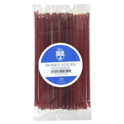 Pack of blackberry honey sticks with a visible brand label on a white background
