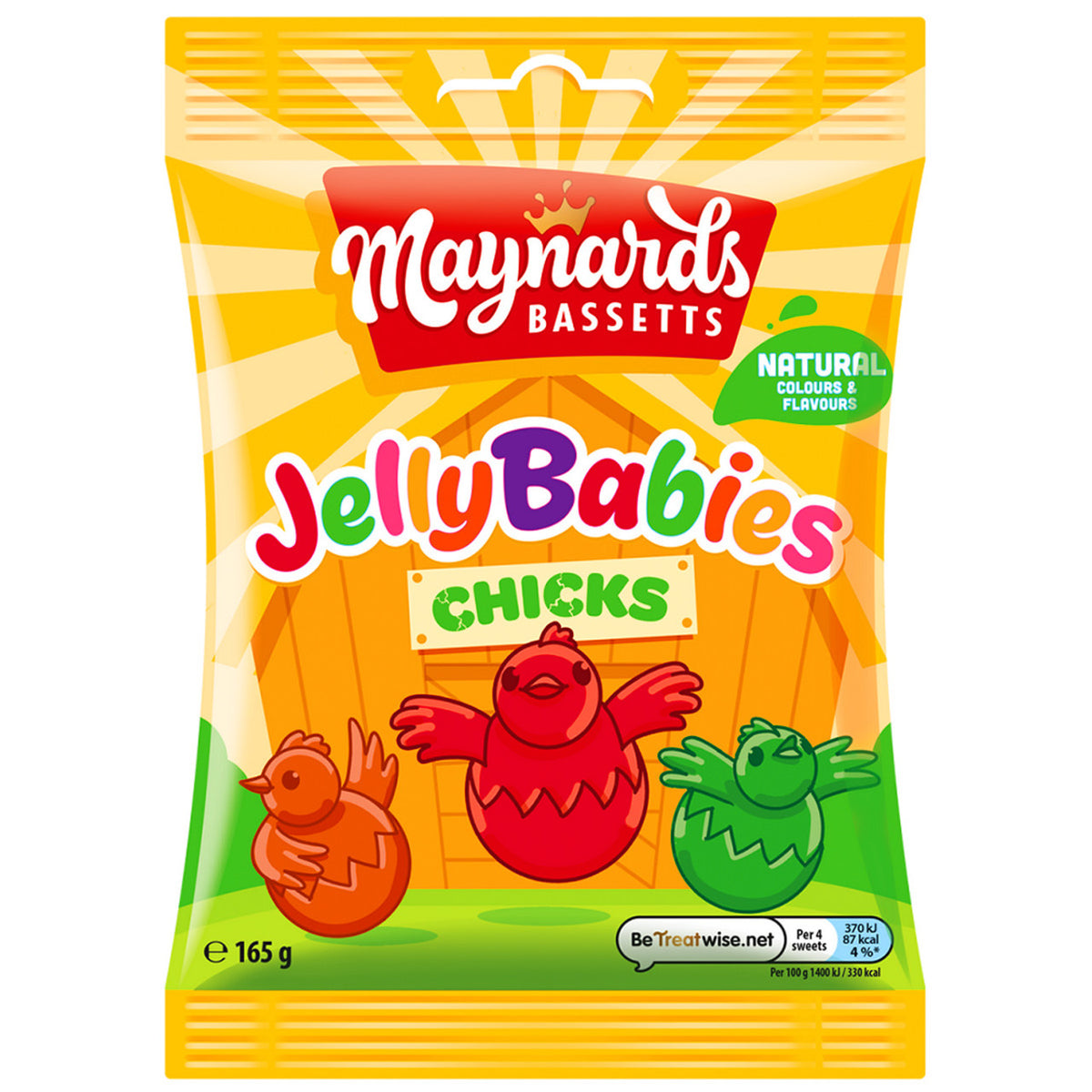 Maynard's Bassetts Jelly Babies Chicks packaging on a white background