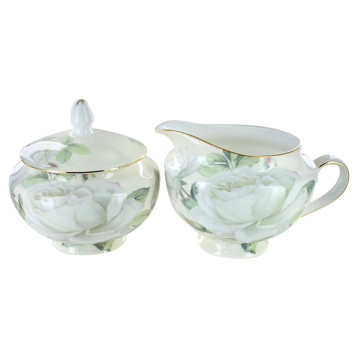 Iceberg bone china creamer and sugar bowl set with floral design on a white background