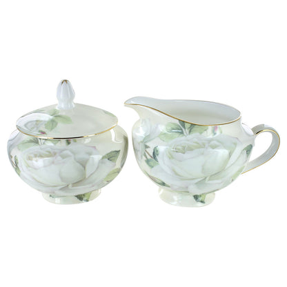 Iceberg bone china creamer and sugar bowl set with floral design on a white background