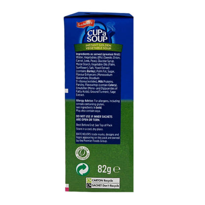 Box of Cup-a-Soup vegetable soup with blue and green design on a white background