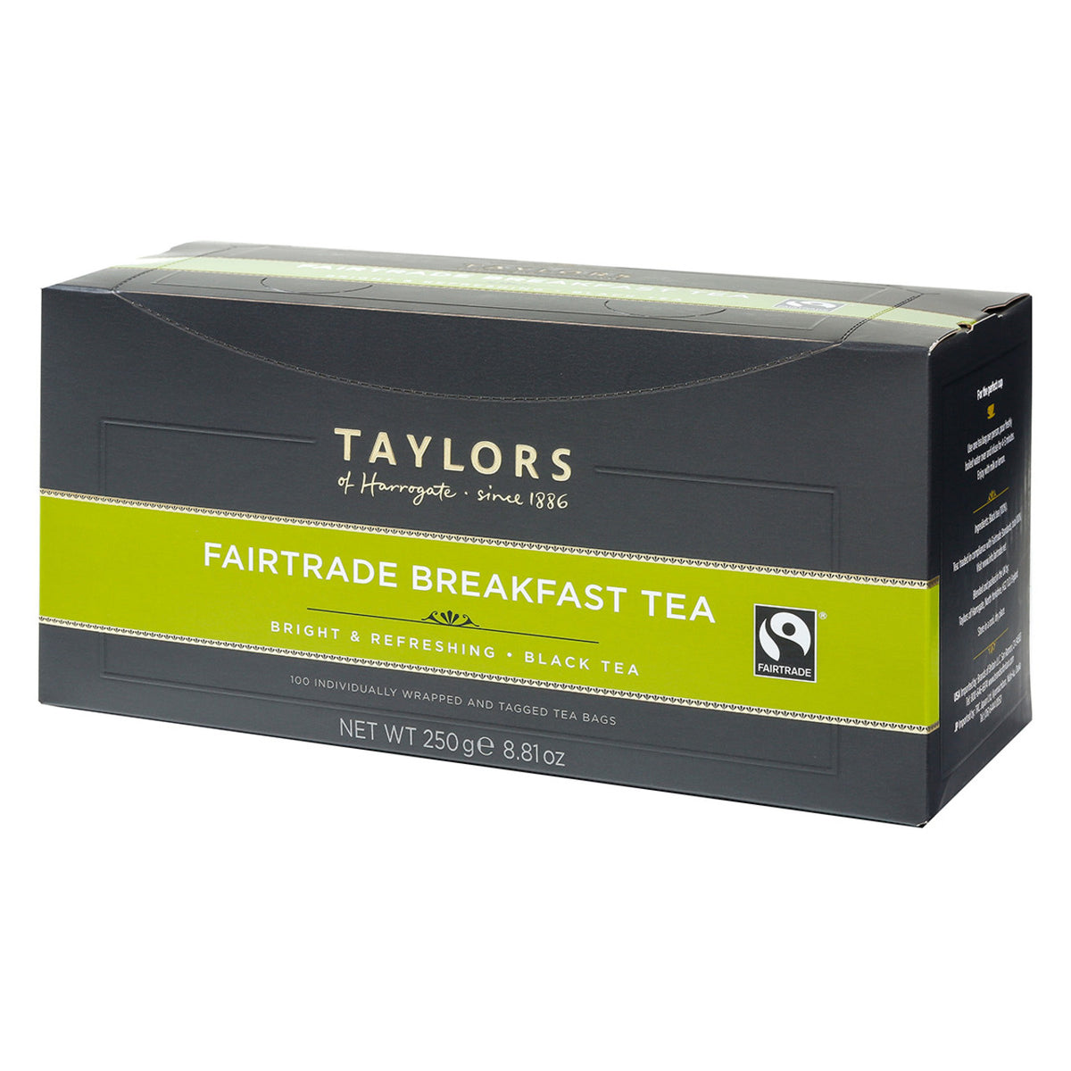 Box of Taylors Fairtrade Breakfast Tea on a white background