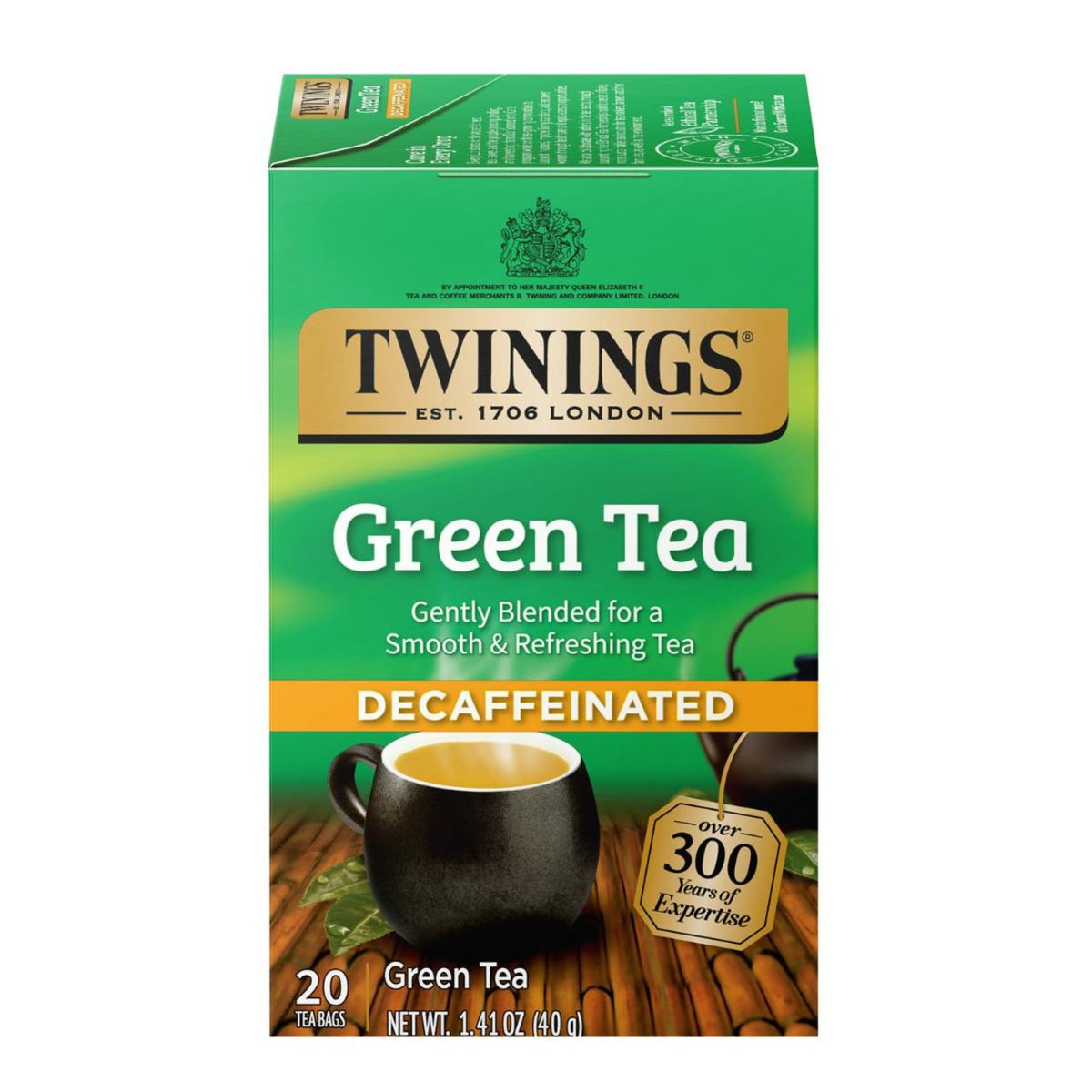 Twinings Decaffeinated Green Tea box on a white background