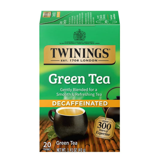 Twinings Decaffeinated Green Tea box on a white background