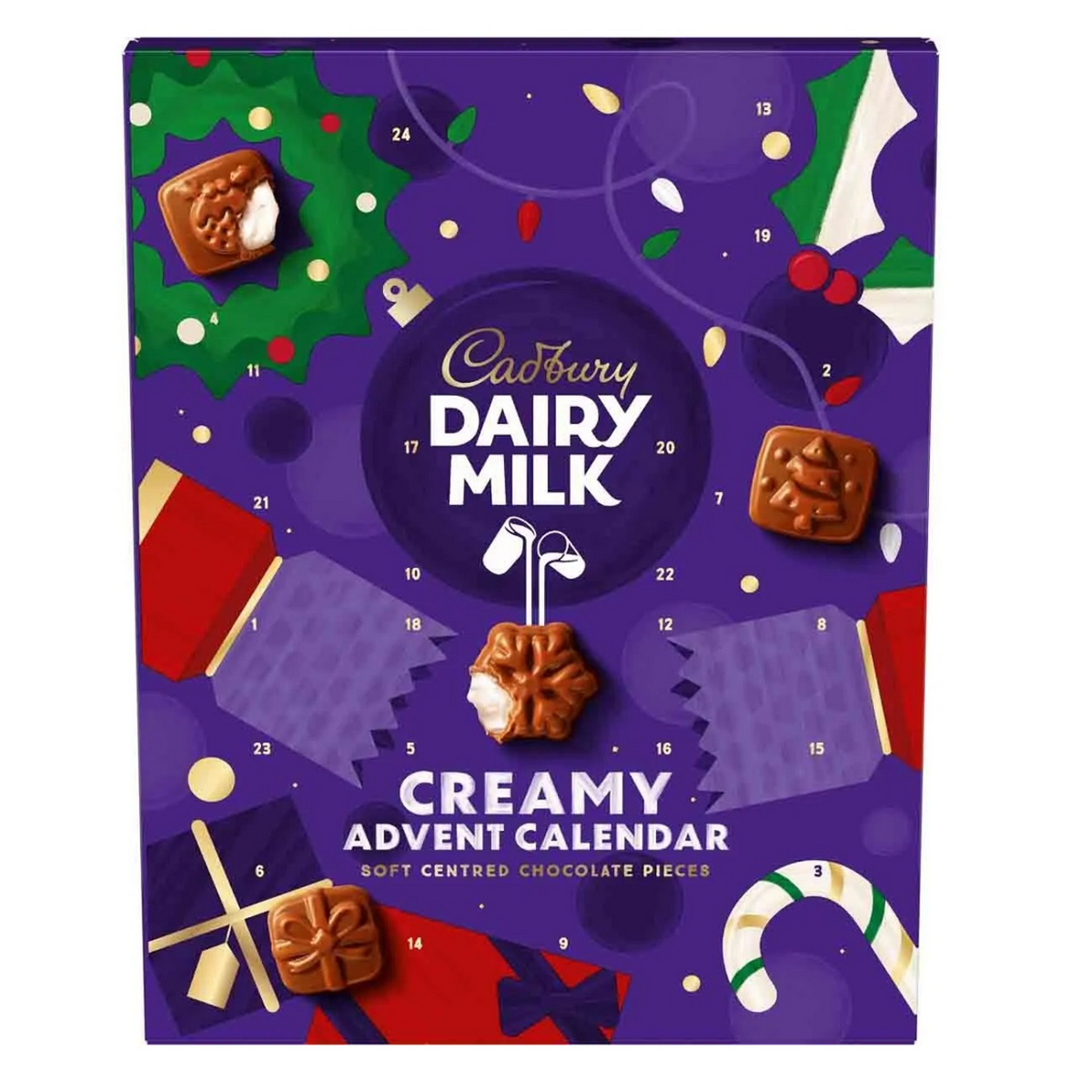 Cadbury Dairy Milk Creamy Advent Calendar packaging on a white background