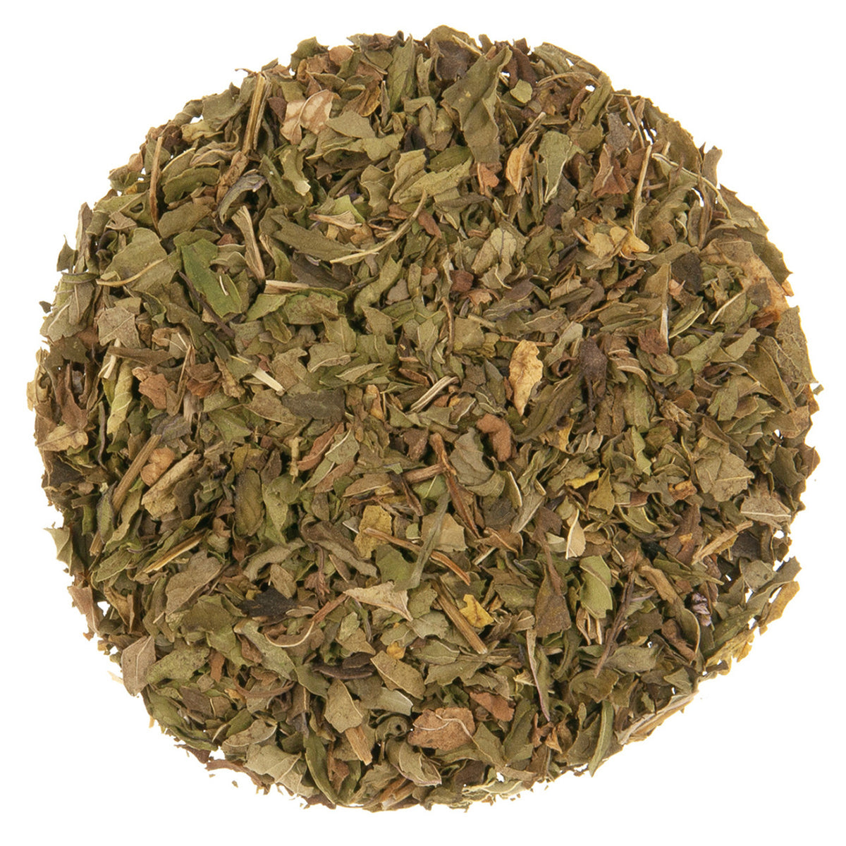 Round pile of dry green tea leaves