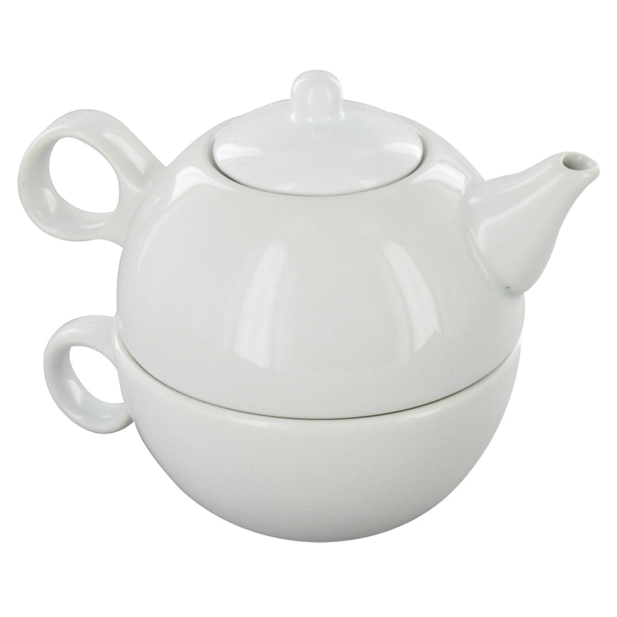White ceramic teapot and cup set on a white background
