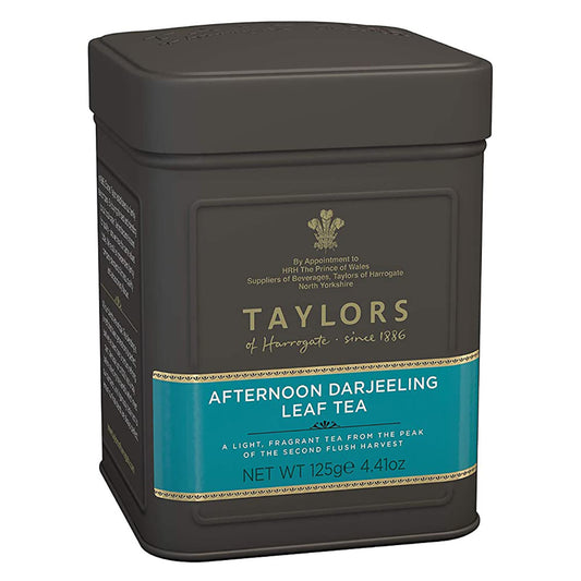 Taylors of Harrogate Afternoon Darjeeling leaf tea canister on a white background