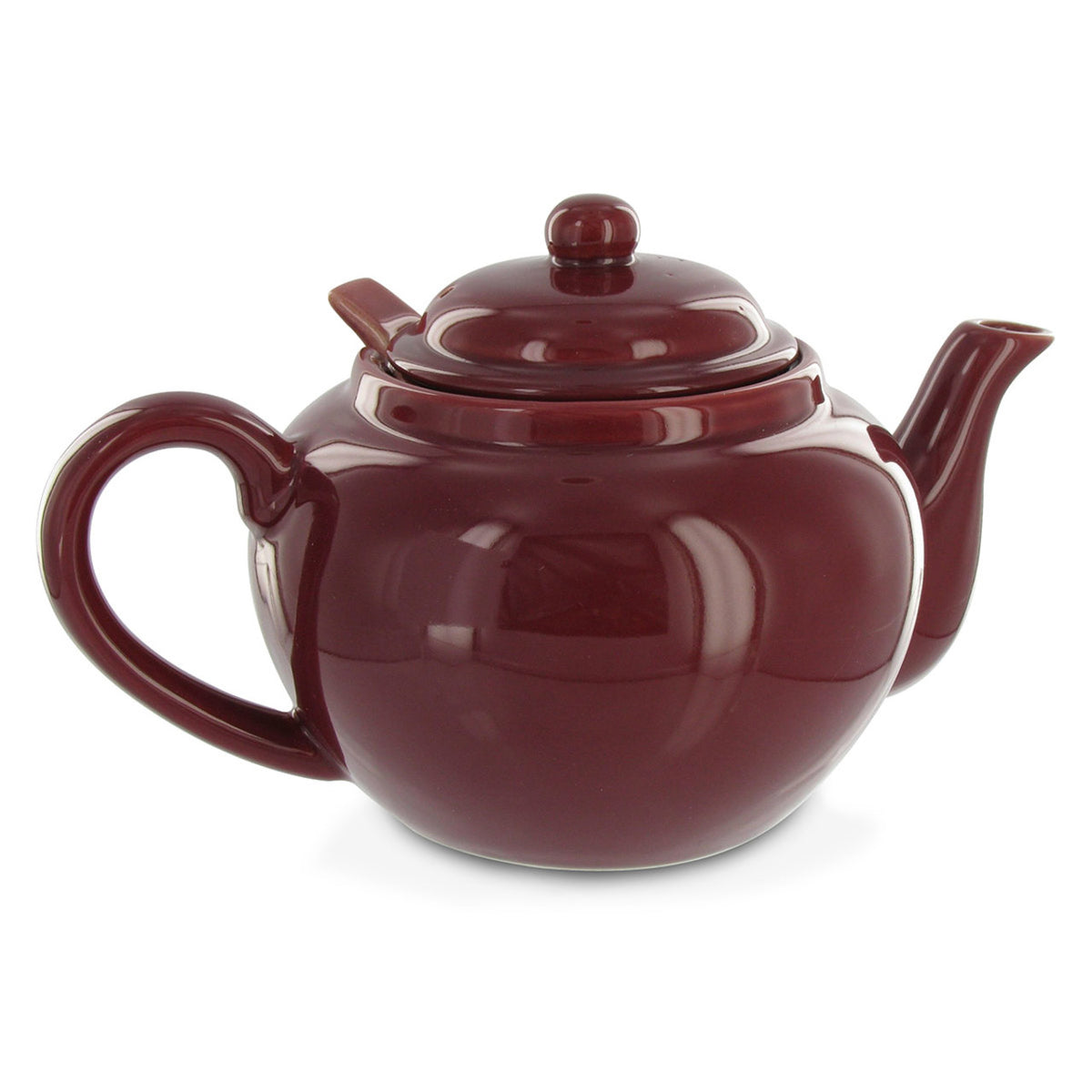 Burgundy ceramic teapot on a white background