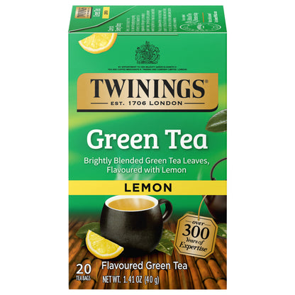 Box of Twinings Lemon Green Tea on a white background