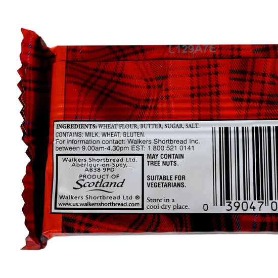 Back of a Walkers Shortbread cookie packaging with branding and product details.